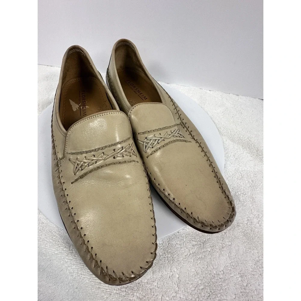 FLORSHEIM MEN'S TAN‎ WOVEN BRAIDED LEATHER LOAFERS SIZE 10.5D Vintage